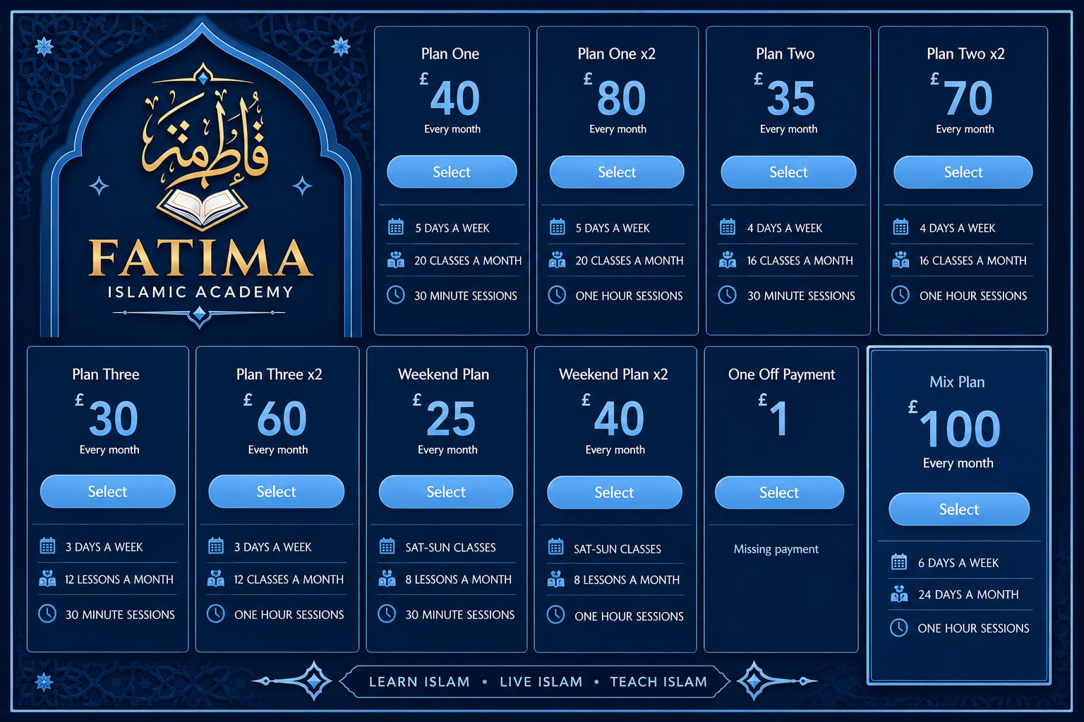 Fatima Islamic Academy Fee Plans